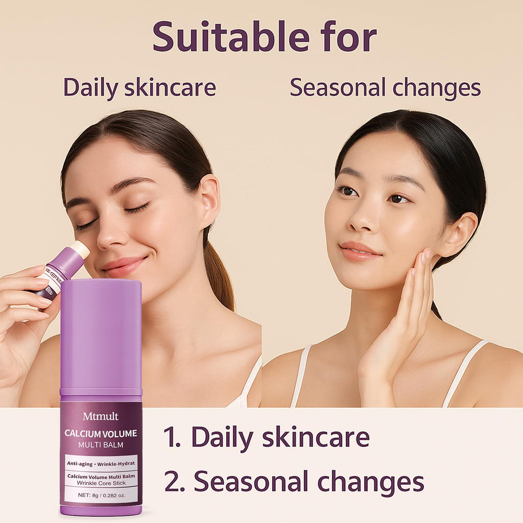 Mtmult Calcium Balm Stick with Coconut Oil & Jojoba Oil - Anti-Aging, Sagging, Wrinkles | Multi-Use with Volume, Collagen (Almond, Vitamin E, 3 PCS)