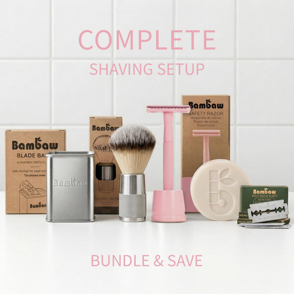 Bambaw Double Edge Safety Razor for Women With 5 Blades - Single Blade, Plastic Free Eco Razor, Reusable - Pink