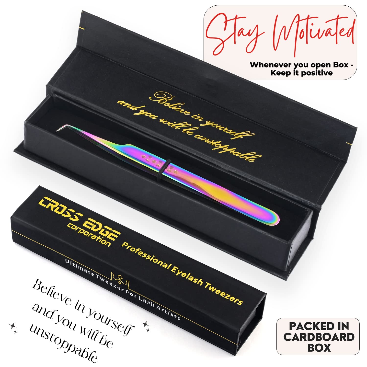 My Lash Tools Fiber Tip Lash Tweezers for Eyelash Extension Curved 90 Degree Angle Boot Tweezer Best for Volume, Individual Isolation & Classic Lashes Stainless Steel Lash Supply (Star Grip)