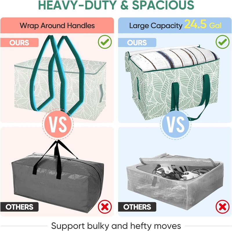 BALEINE Heavy-Duty Oversized Moving Bags - 2-Pack Storage Totes with Reinforced Handles (Antique Foliage)