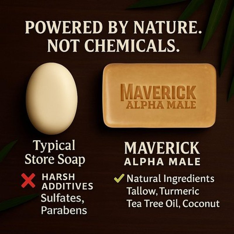 Maverick Beef Tallow Soap for Men – Natural Bar Soap with Tea Tree Oil, Oatmeal & Shea Butter – Moisturizing Mens Bar Soap – Large 8oz Long-Lasting Body Soap Bar