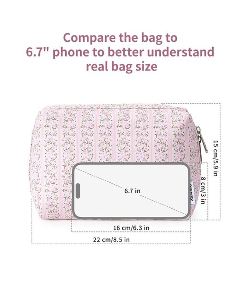 Narwey Floral Makeup Bag - Travel Cosmetic Organizer with Compartments for Women | Large Pink Flower Design