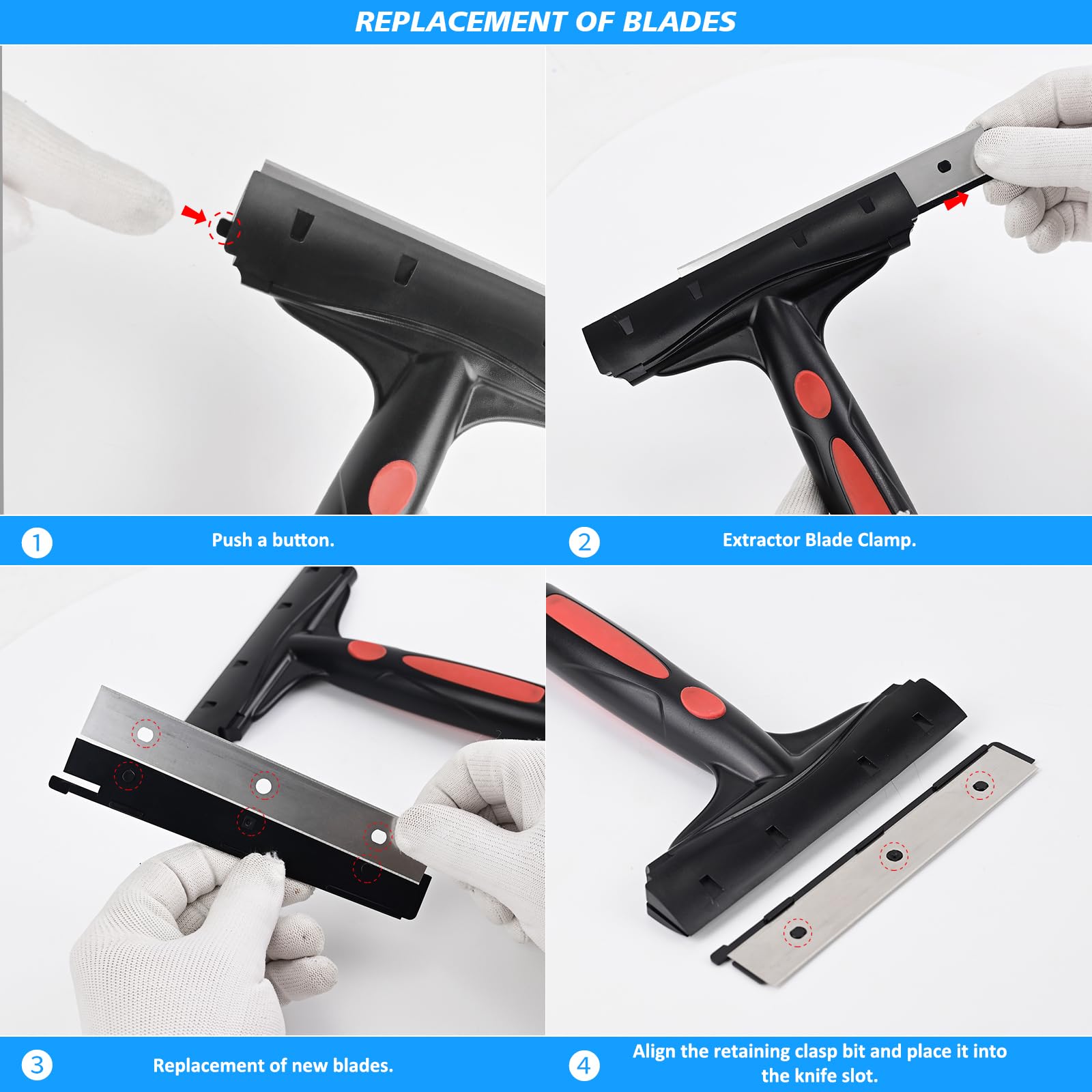 EHDIS Extenble Razor Blade Scraper, 16''-58'' Long Handle 6" Wide Blade Scraper Tool with 10 Double-Edge Blades for Cleaning Paint, Caulk, Adhesive,Painting, Tile, Floors, Ice Scraper (068-pro)