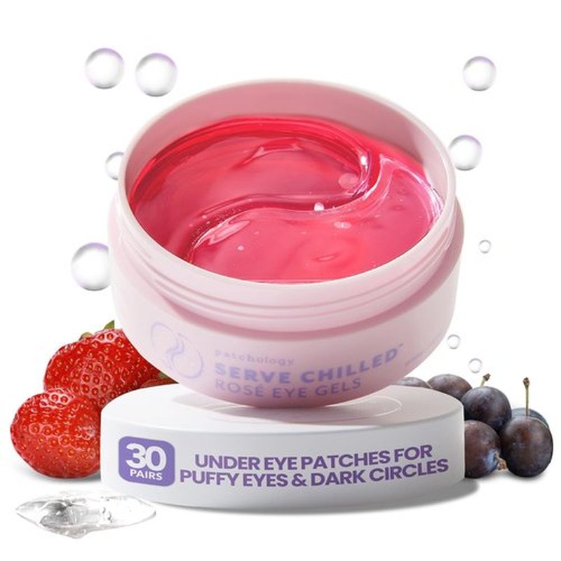 Patchology Serve Chilled Rosé Eye Patches - Hydrating Masks with Hyaluronic Acid & Antioxidants | 30 Pairs for Dark Circles & Puffiness