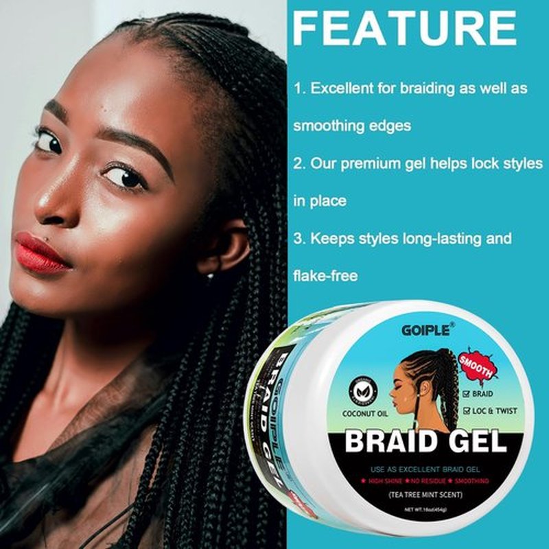 16 OZ Braiding Gel for Twist, Locs, Braids, Edge Control - Extra Hold, High Shine, No Flake, Long Lasting for Locks, Cornrows - Smooths & Tames Frizz (Tea Tree)