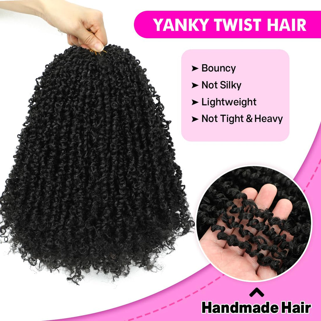 Youngther Yanky twist crochet hair 12 Inch 6Pack(40stands/Pack) Natural Black Pre-Twisted Fluffy Yankee Twist curly crochet hair for black women hair (1B)