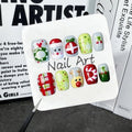 Handmade Christmas Press on Nails Thick Short Square False Nails with Xmas Reindeer Santa Claus Candy Cane Designs Muti-Layer Gel False Nails Full Cover Glitter Acrylic Nails for Women (Size S)