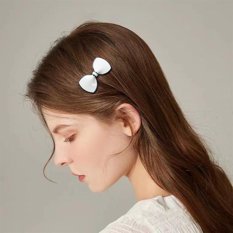 Elegant Hair Clips Resin Hair Barrettes Sparkly Black & White Minimalist Style with Metal Snap Hairpins Glitter for Women (Bow NO.3)