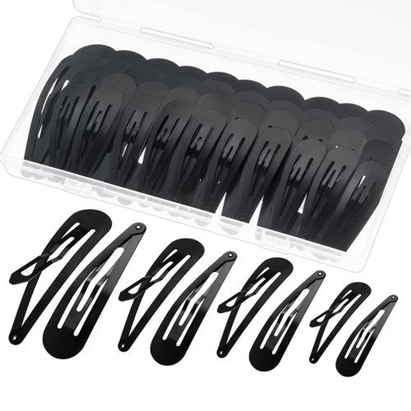 40 Piece Snap hair Clips for Woman, Large Metal Hair Barrettes with Storage Box, Nonslip Hair Pins Accessories for Women, Girls, Kids, Teens - 1.9", 2.3", 2.7", 3.1" Sizes(Black)
