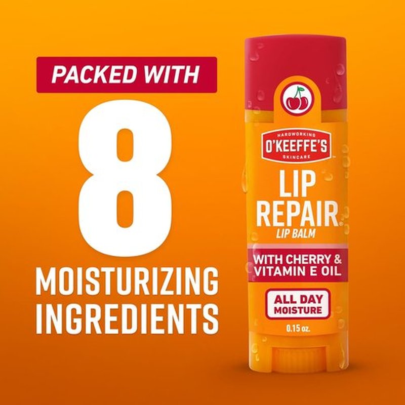 O'Keeffe's Lip Repair Lip Balm - Cherry & Vitamin E Oil - 3 Pack for Extremely Dry, Cracked Lips