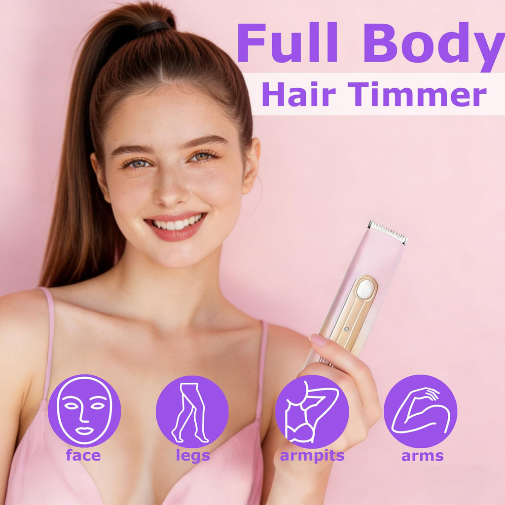 Bikini Trimmer for Women, 2 in 1 Dual Electric Razor for Women, Rechargeable Wet/Dry Shaver, Waterproof Painless Groomer for Shaving Face Underarm Leg Arm Body
