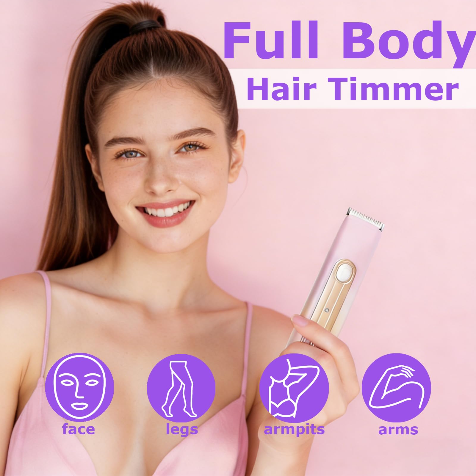 Bikini Trimmer for Women, 2 in 1 Dual Electric Razor for Women, Rechargeable Wet/Dry Shaver, Waterproof Painless Groomer for Shaving Face Underarm Leg Arm Body