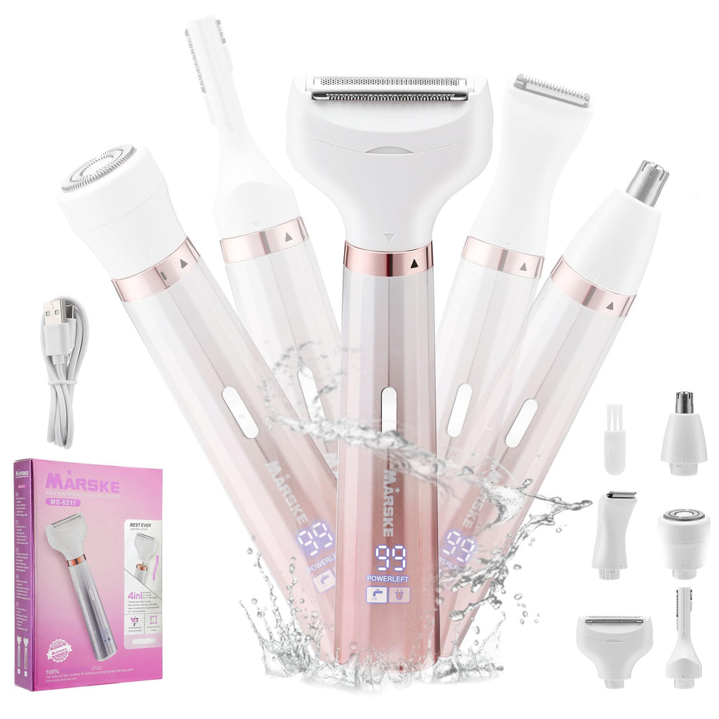 Electric Razors for Women, 5 in 1 Bikini Trimmer for Women, Wet/Dry Electric Shaver, Painless Womens Razor Shavers, Facial Hair Removal for Face Nose Eyebrow Arms Armpit Legs Pubic Area