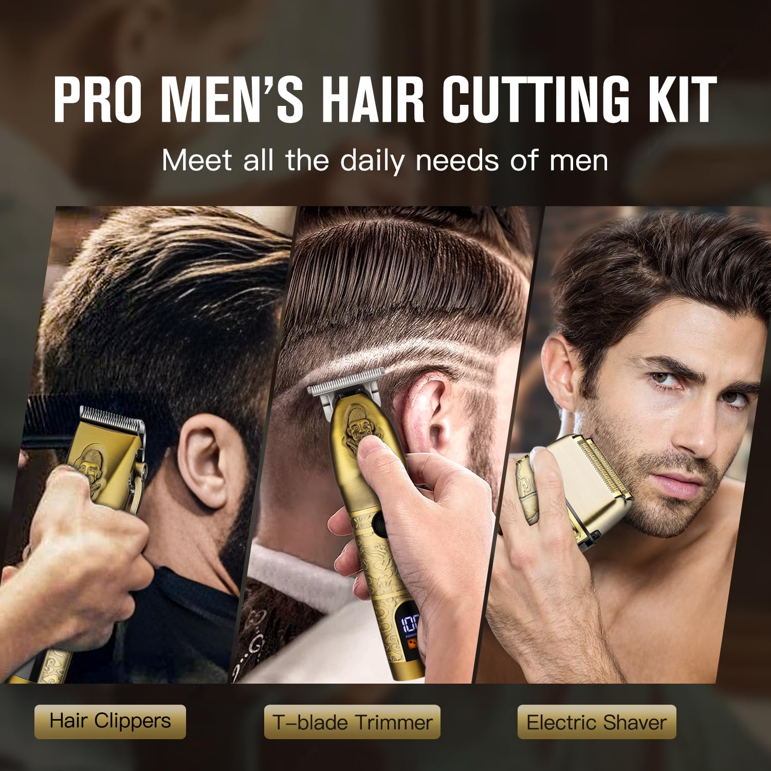 Suttik Professional Hair Clippers Trimmer Shaver Set for Men, Electric Razor Foil Shavers Combo Set of 3, Barber Kit Hair Cutting Kit, Gift for Men