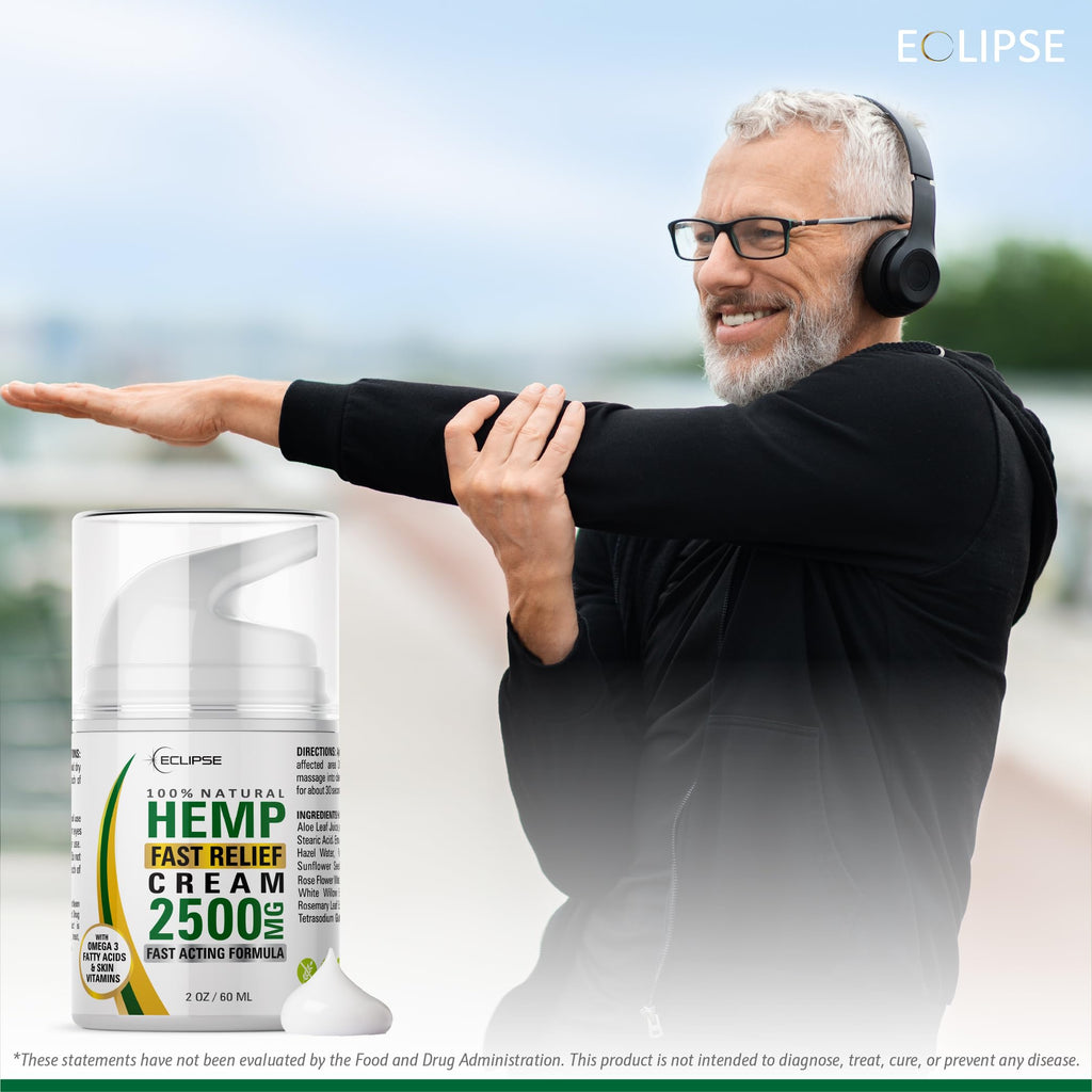 Hemp Cream by Eclipse - Non-Greasy, Natural Hemp Extract Cream - Made in USA - 1 Pack