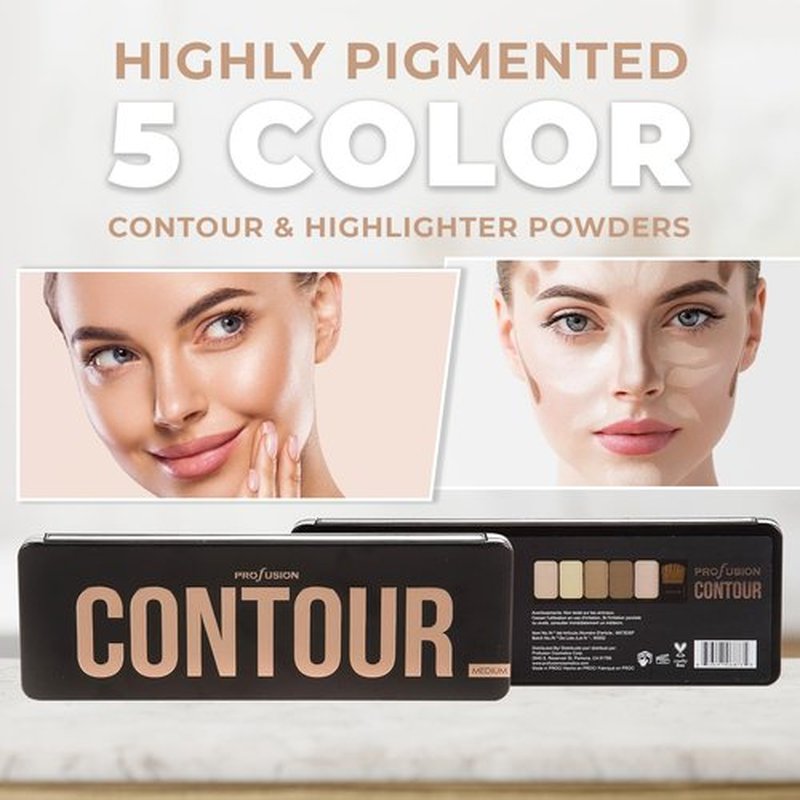 Profusion Cosmetics Contour 5 Color Highly Pigmented Makeup Palette - Curated Selection Of Powders To Highlight, Bronze, and Contour, Seamlessly Buildable, Lightweight & Travel-Friendly Kit