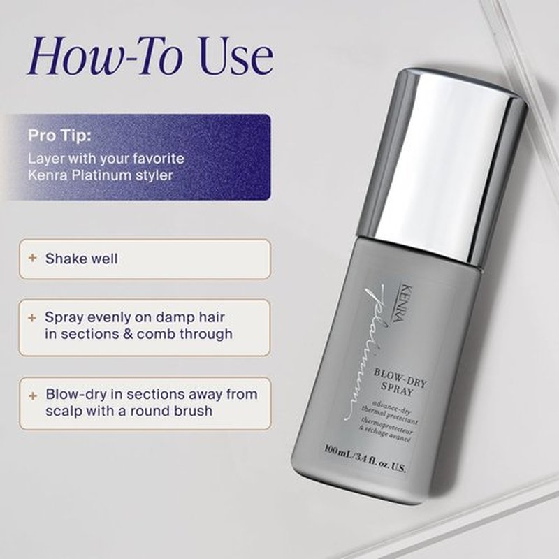 Kenra Platinum Blow-Dry Spray - Time-Saving Heat Protectant | Smooths, Detangles & Eliminates Frizz | For Medium to Coarse Hair