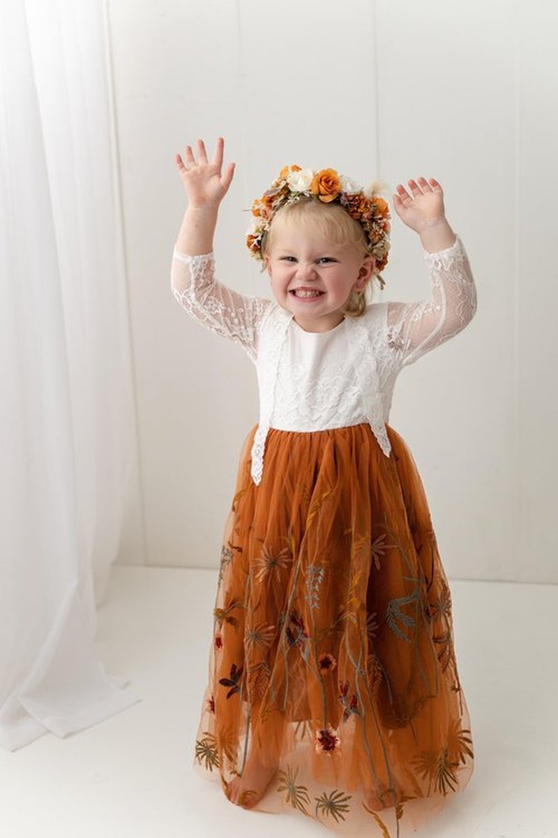 PoshMyra Burnt Orange Flower Crown for Girls Autumn Wedding Floral Holo Hair Headpiece Bridal Fall Wreath Young Bridemaid Crown Garland Photo Prop Headband