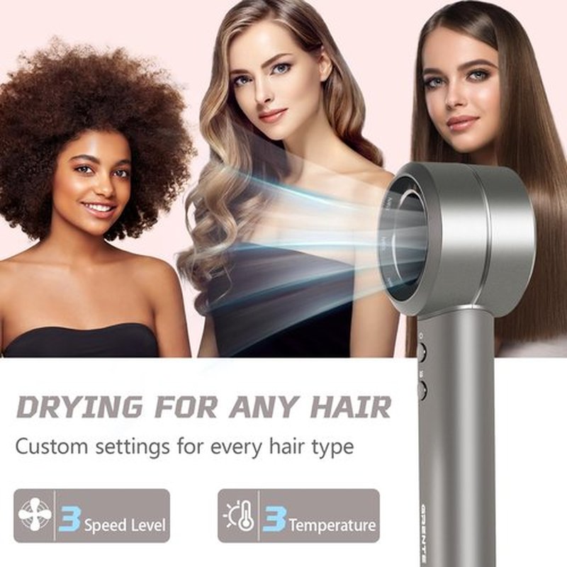 Grente High Speed Hair Dryer - 110,000 RPM Brushless Motor 1500W, 3 Speeds & 4 Heat Settings with Concentrator Nozzle, Thermostatic Hair Protection, Lightweight Quiet, Unisex Grey