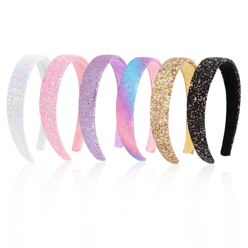 Uintoon Girls Headbands, 6PCS Headbands for Girls Women Glitter Gold Purple Pink Rainbow White Black Headband Sparkly Sequin Headband Hair Accessories