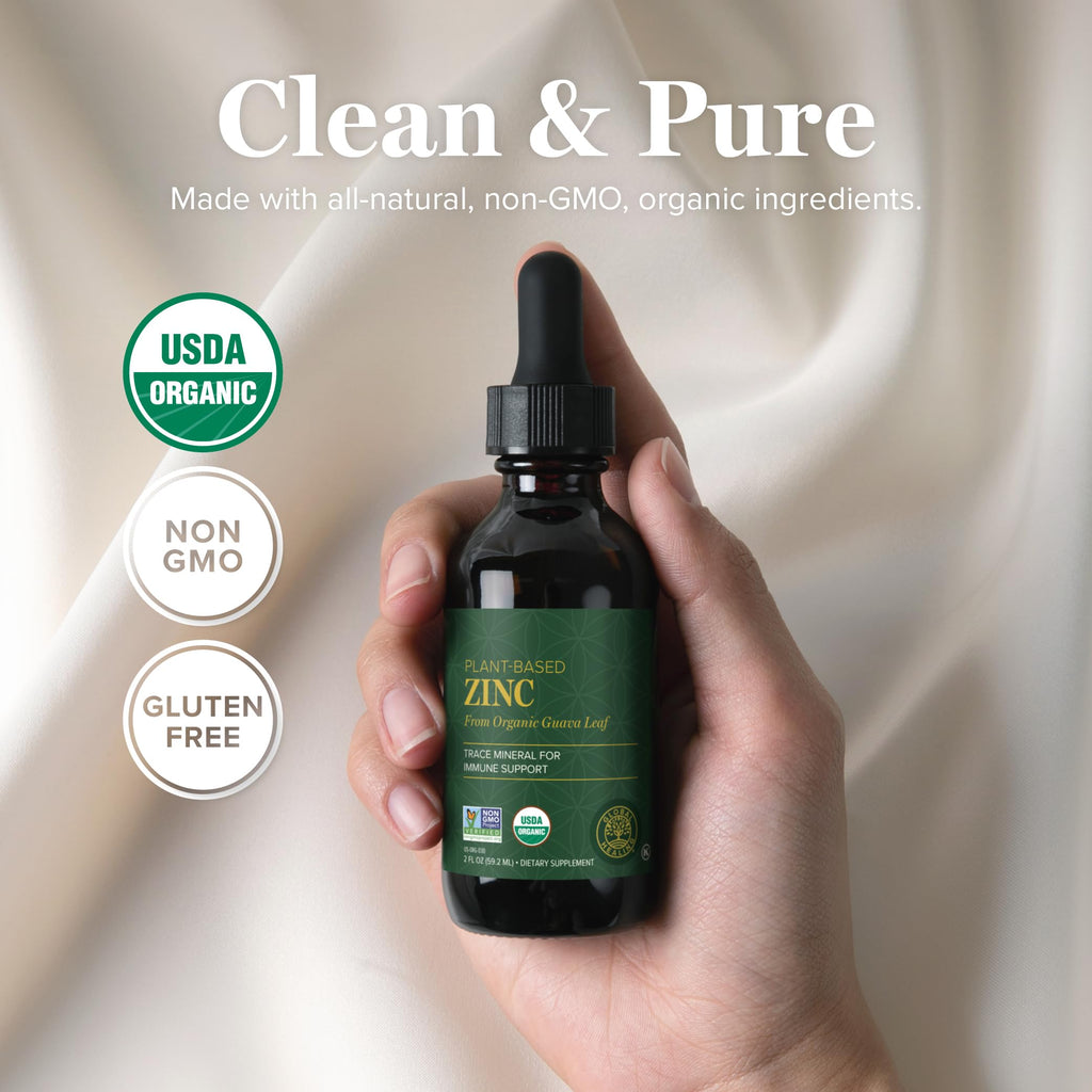 Global Healing USDA Organic Zinc Supplements Liquid - Pure Vitamin Drops for Immune System Boost, Hormone Balance, and Healthy Aging - Natural, Vegan-Friendly, Non-GMO, Organic Zinc Vitamins (2 Fl Oz)