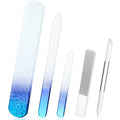 Lanties 5 Pcs Glass Nail File Set Callus Remover Foot Rasp Manicure Tool Include 2 Crystal Glass Nail and 1 Foot File 1 Cuticle Pusher One Nano Shiner Buffer Polisher for Beauty