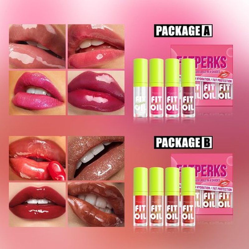 Tiejdhr 4 Colors Lip Oil Lip Glaze, Hydrating Lip Glow Oil Big Brush Head Shiny Moisturizing Lip Gloss, Long Lasting Non-sticky Fresh Transparent Tinted Plumping Lip Oil- Set A