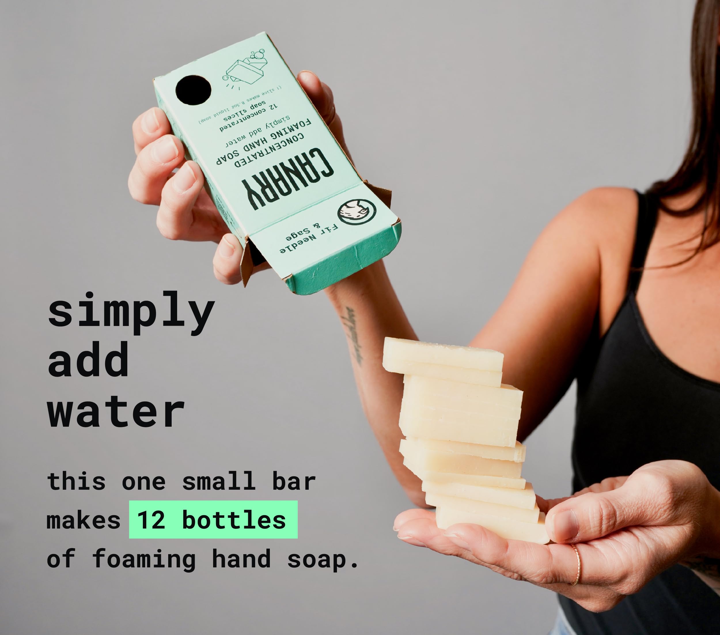 Canary Organic Hand Soap Kit (1 Glass Bottle, Reusable Foaming Pump, 14 Soap Slices) Moisturizing, Non Toxic Hand Soap Wash with Coconut Oil | All Natural, Zero Waste | Fir & Sage
