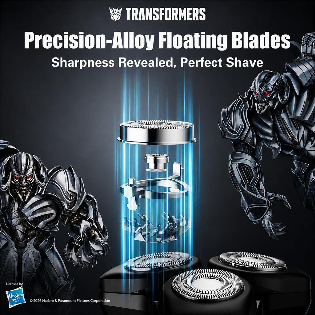 TRANSFORMERS Electric Razor for Men, 3D Rotary Shaver for Sensitive Skin with Pop-up Trimmer, IPX7 Waterproof, Wet & Dry USB-C Fast Charging Shaver with LED Display & Travel Lock – Gifts for Men