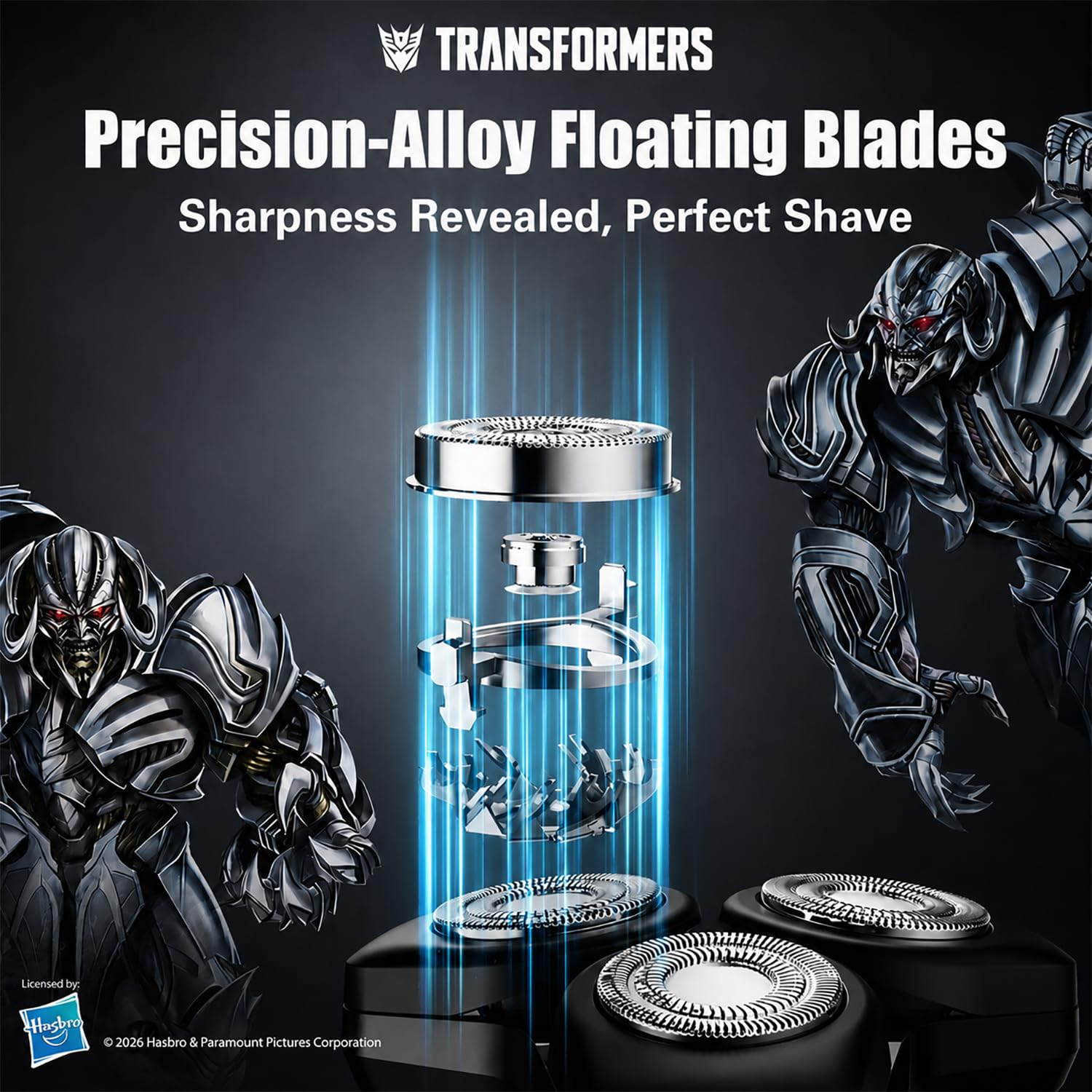 TRANSFORMERS Electric Razor for Men, 3D Rotary Shaver for Sensitive Skin with Pop-up Trimmer, IPX7 Waterproof, Wet & Dry USB-C Fast Charging Shaver with LED Display & Travel Lock – Gifts for Men