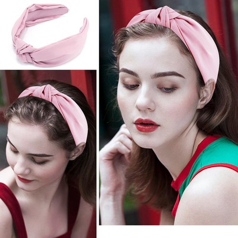 Atoden Pink Knotted Headband Wide Top Knot Head Band Non Slip Plain Solid Color Hair Bands Fashion Hair Accessories for Women Girls Valentine's Headband