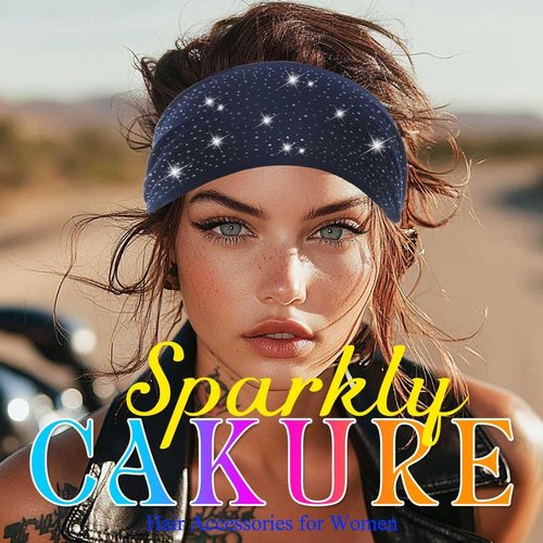 CAKURE Wide Rhinestone Headbands Sparkly African Head Wraps Bling Head Scarf Motorcycle Hair accessories Women (Pack of 3)
