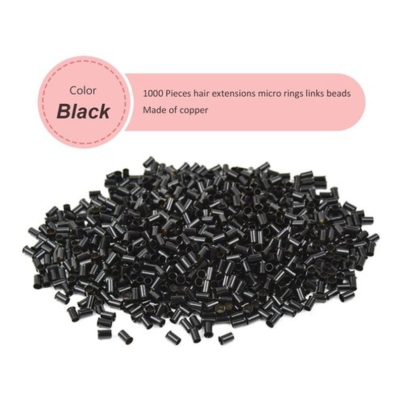 1000 Pcs 3.4 mm Micro Rings Links Beads Non-Silicone Copper Tubes Microlink Beads for Hair Extensions (Black)