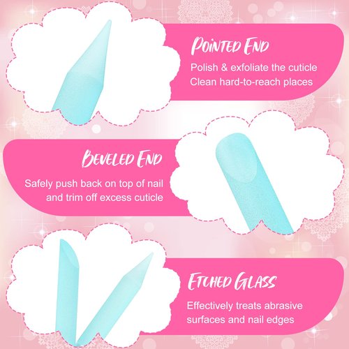12 Pieces Glass Cuticle Pusher Crystal Double Sided Cuticle Trimmer Manicure File Glass Cuticle Stick Precision Filling Remover Tool Buffer for Women Salon Home Use, 6 Colors