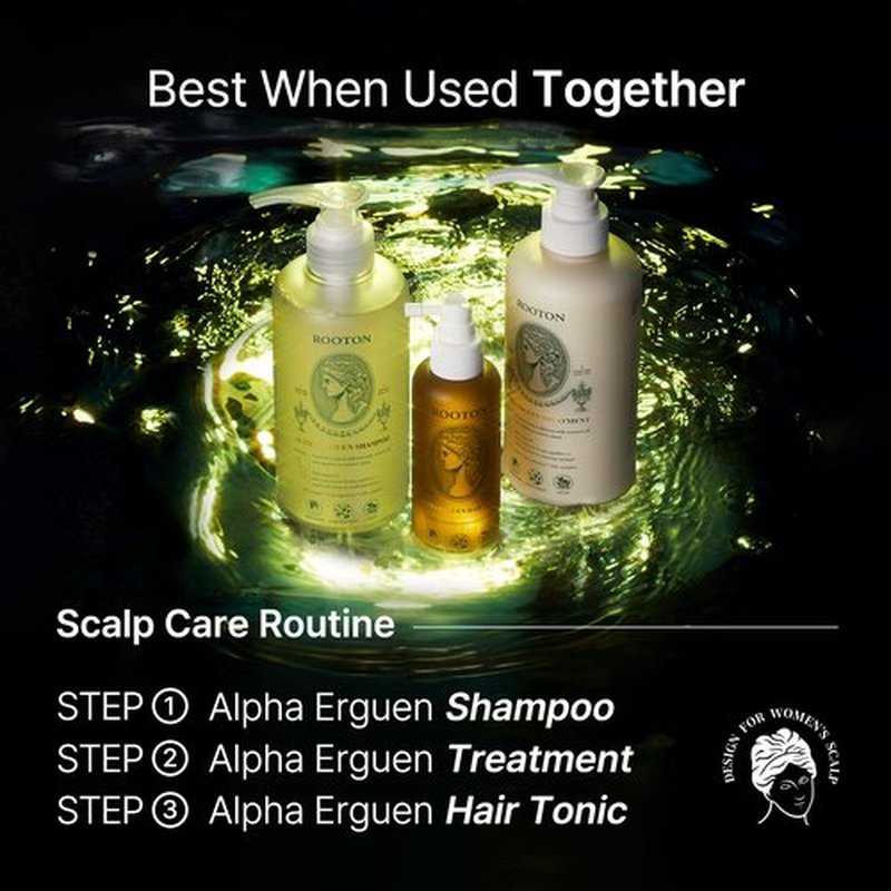 ROOTON Alpha Erguen Women’s Hair Loss Care Treatment, Vegan Formula for Dual Scalp & Hair Cortex Repair, Strengthens, Restores & Nourishes Damaged Hair, 500ml / 16.9 fl oz