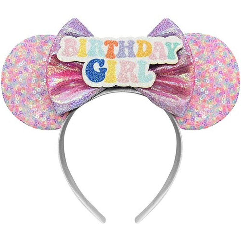 Trnerm Birthday Mouse Ears Headband Colorful Cute Princess Birthday Hair Band, 1 Count (Pack of 1)