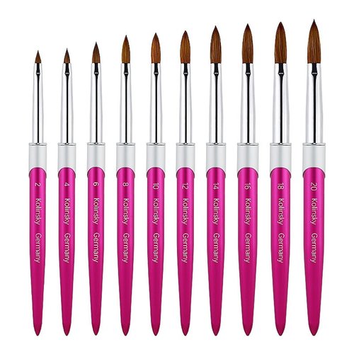 100% Pure Kolinsky Acrylic Nail Brush Size 12, Hair Acrylic Crystal Hot Red Pink with Silver Ferrule Round Shaped for Women Girls Manicure Tools Accessories
