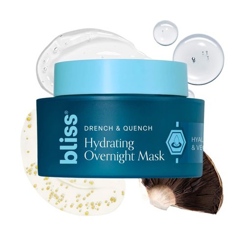 Bliss Drench & Quench Hydrating Overnight Collagen Mask with Hyaluronic Acid - Elasticity & Hydration Face Treatment for Glowing Skin