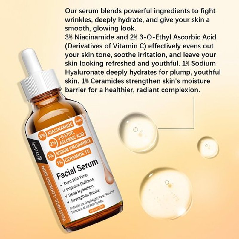 DEBAIY Vitamin C Facial Serum with Niacinamide Ceramide T5 Multi-Effect Anti-Aging Anti-Wrinkle (4.06fl.oz/120ml)