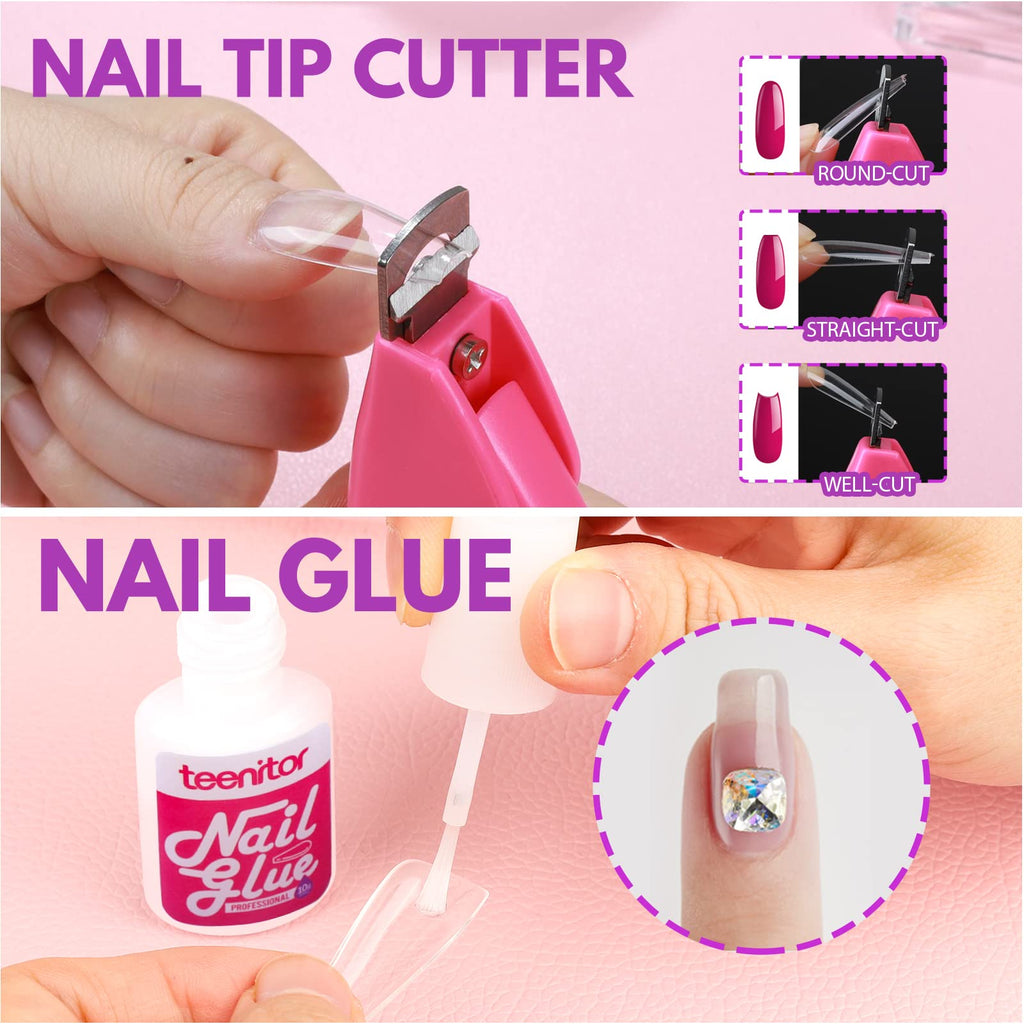 Teenitor Clear Coffin Nail Tips Set, Long Acrylic Nail Tips Full Cover Clear Press On Nails, 600pcs Ballerina Fake Nails with Nail Glue, Acrylic Nail Clipper, Nail Stand With Putty, Cuticle Oil
