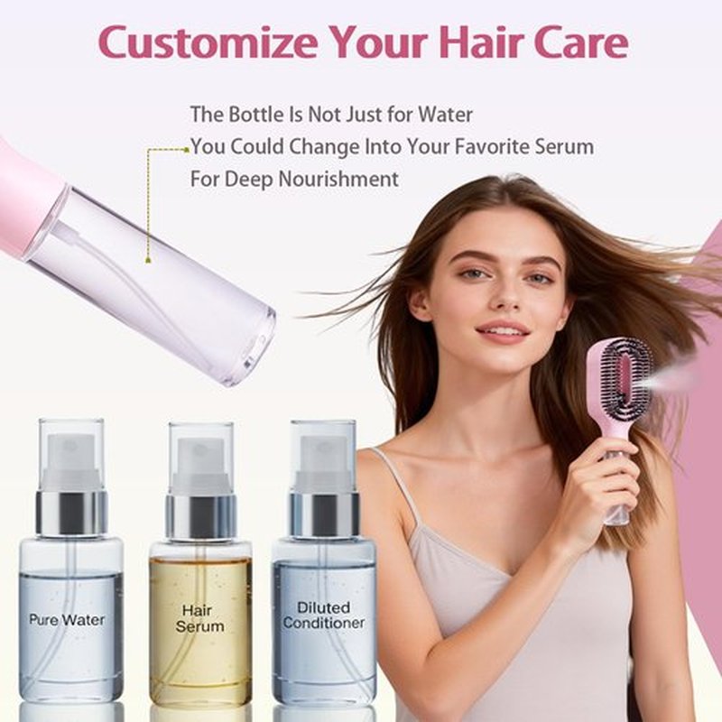 Hair Brush with Water Spray Mister - 2-in-1 Detangling Brush with Built-in Fine Mist, Portable Wet & Dry Styling Tool for Smooth, Frizz-Free Hair - Quick Refresh for Women & Girls On-The-Go(2pcs pink)