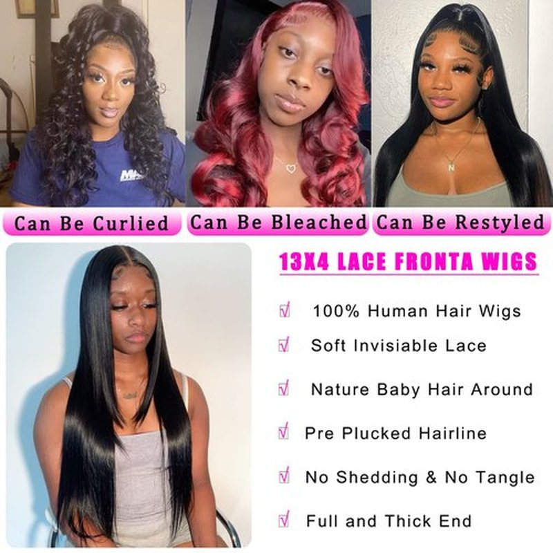 bunGiol Straight HD Transparent Lace Front Wigs Human Hair 13x4 for Black Women Glueless Brazilian Virgin Frontal Hairline 180% Density Pre Plucked with Baby Hair Black 24 inches