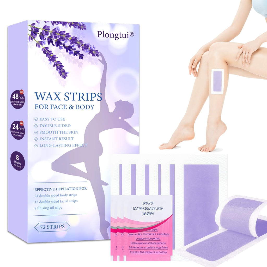 Wax Strips Hair Removal for Women: Waxing Kit with 72 Pcs Body Waxing Strips Dual Sides & 4 Calming Oil Wipe For Face, Bikini, Legs, Lip, Brazilian Wax Kit At Home, Hypoallergenic All Skin