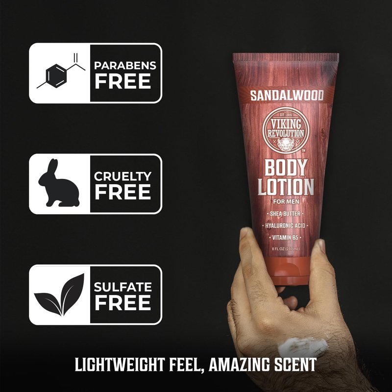 Viking Revolution Sandalwood Body Lotion for Men - Nourishing Hydration with Shea Butter & Vitamin B5 | 8oz