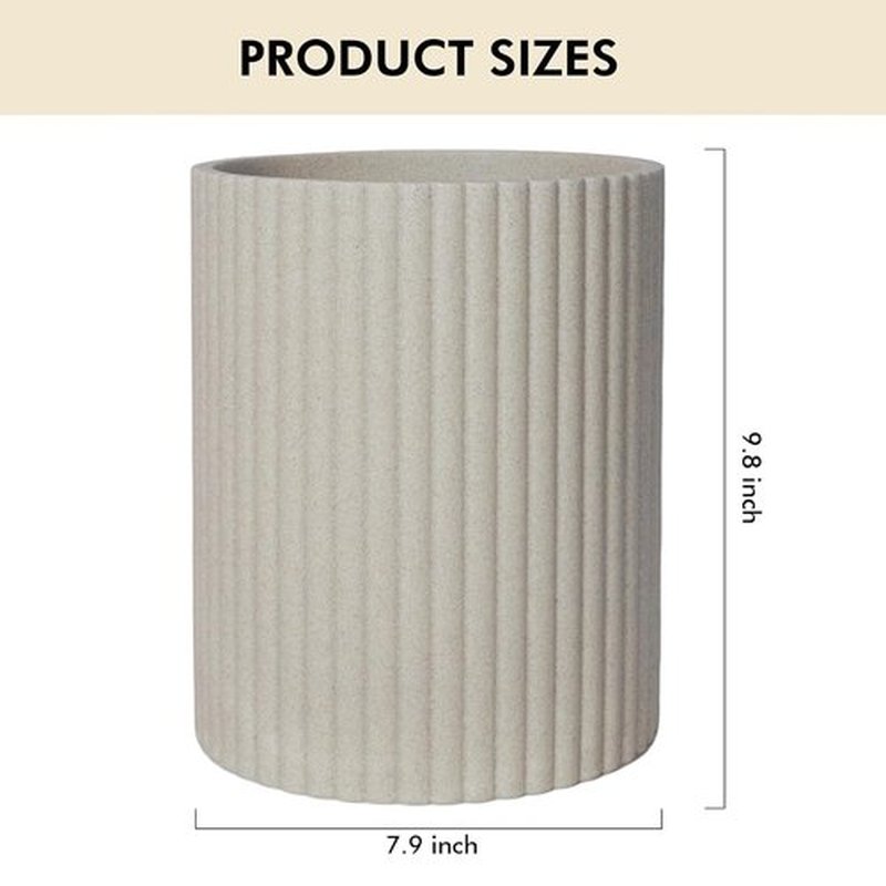 Beige Luxury Stone Trash Can by [Brand Name] - Modern Resin Wastebasket for Bathrooms & Offices
