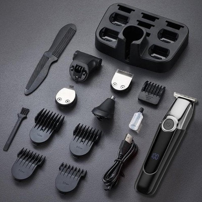SilkGlow Beard Trimmer for Men, 5 in 1 Electric Razor for Men, Cordless Hair Clippers, Waterproof Grooming Kit for Shaving Face, Mustache, Body, Ear, Nose Hair Trimmer, Gift for Men, Black