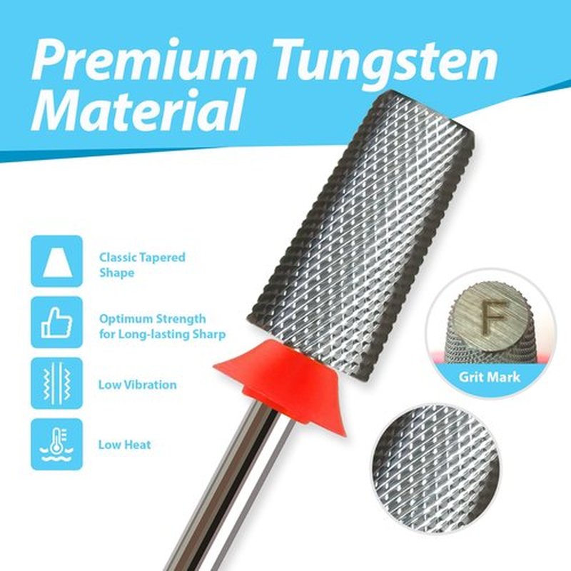 6.6mm Large Tapered Barrel Nail Drill Bit, Cross Cut 3/32" Professional Tungsten Carbide E-File Bit, Fast Hard & Soft Gel Acrylic Removal, Safety Top Two-way Rotation for Manicure Pedicure, Fine.