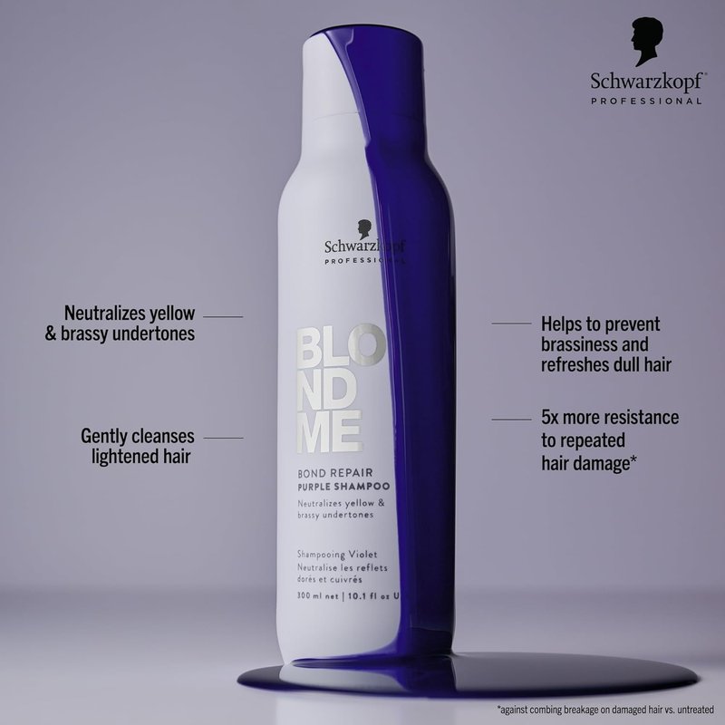 BlondMe Bond Repair Purple Shampoo - Neutralizes Yellow & Brassy Tones | Strengthens & Repairs Blonde Hair