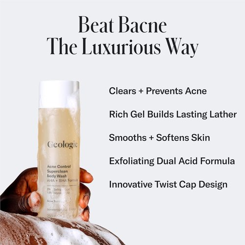 Geologie Acne Control Body Wash - Exfoliating AHA + BHA Cleanser for Bacne & Body Breakouts | 8.4 Fl Oz