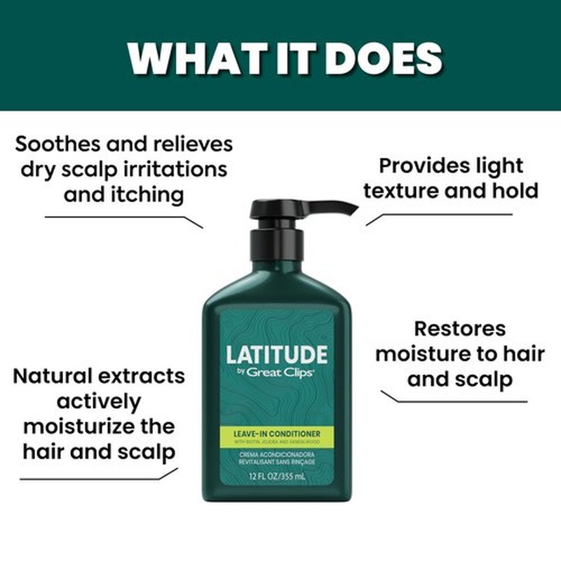 GREAT CLIPS LATITUDE Leave-In Conditioner | Hydrating Leave In Conditioner for Men | Promotes Hair Strength + Renewal | 12oz | Packaging May Vary